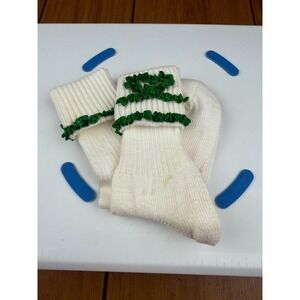 Vintage‎ Infant Baby Girl White Socks Green Ruffle Trim Ankle Length Cute